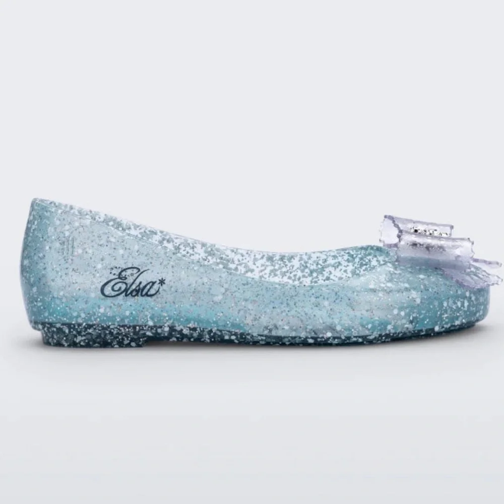 Mini Melissa Elsa Glitter Blue Dress Shoes with Bow